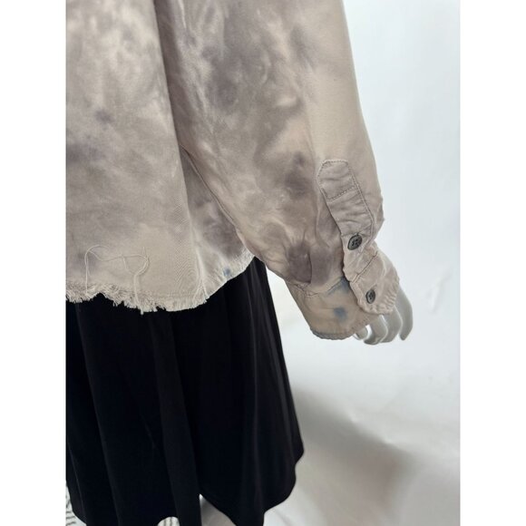 Vintage Havana Tie-Dye Tencel Button-Up Shirt Jacket With Pockets & Frayed Hem L - Picture 13 of 16